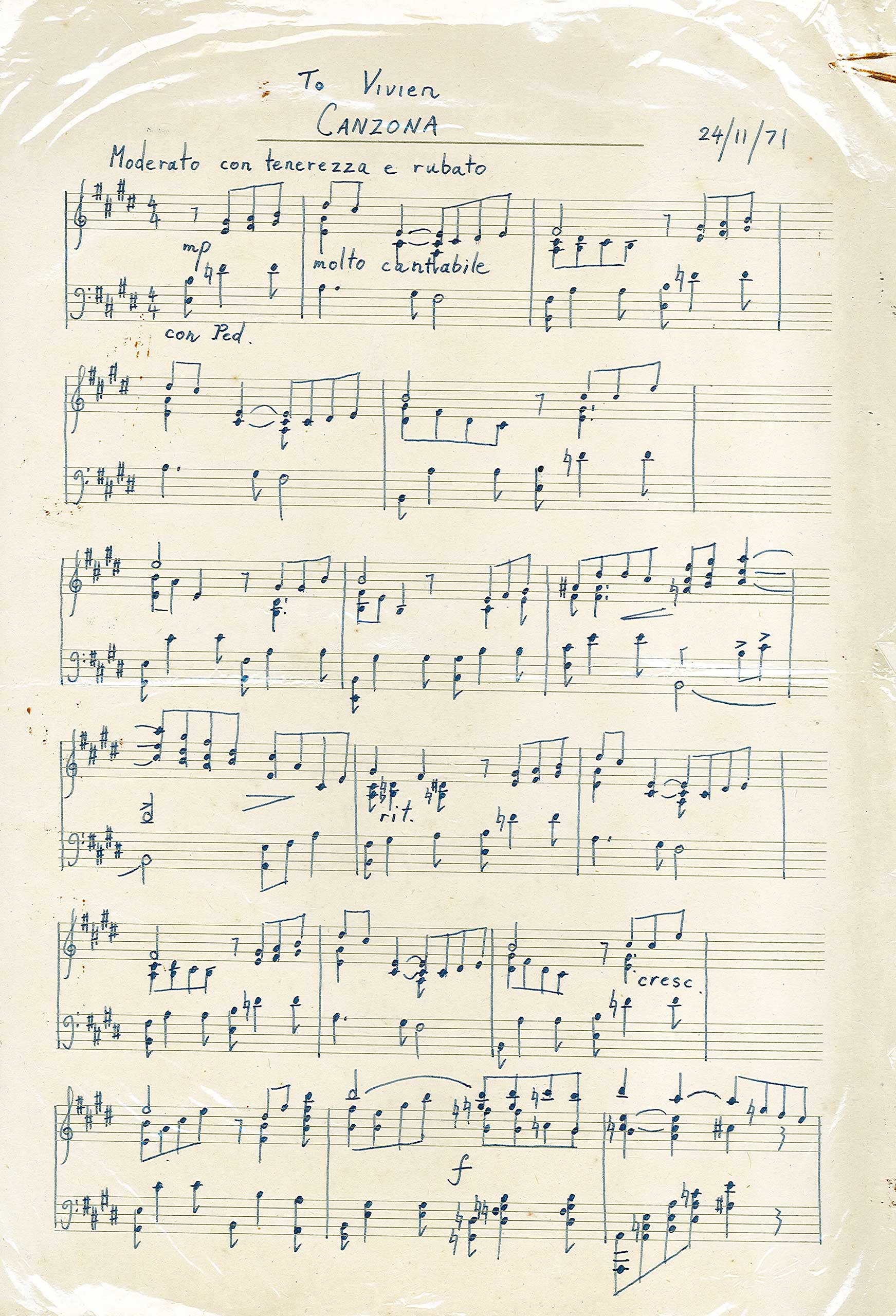 曹節的手寫樂譜。陳偉文收藏